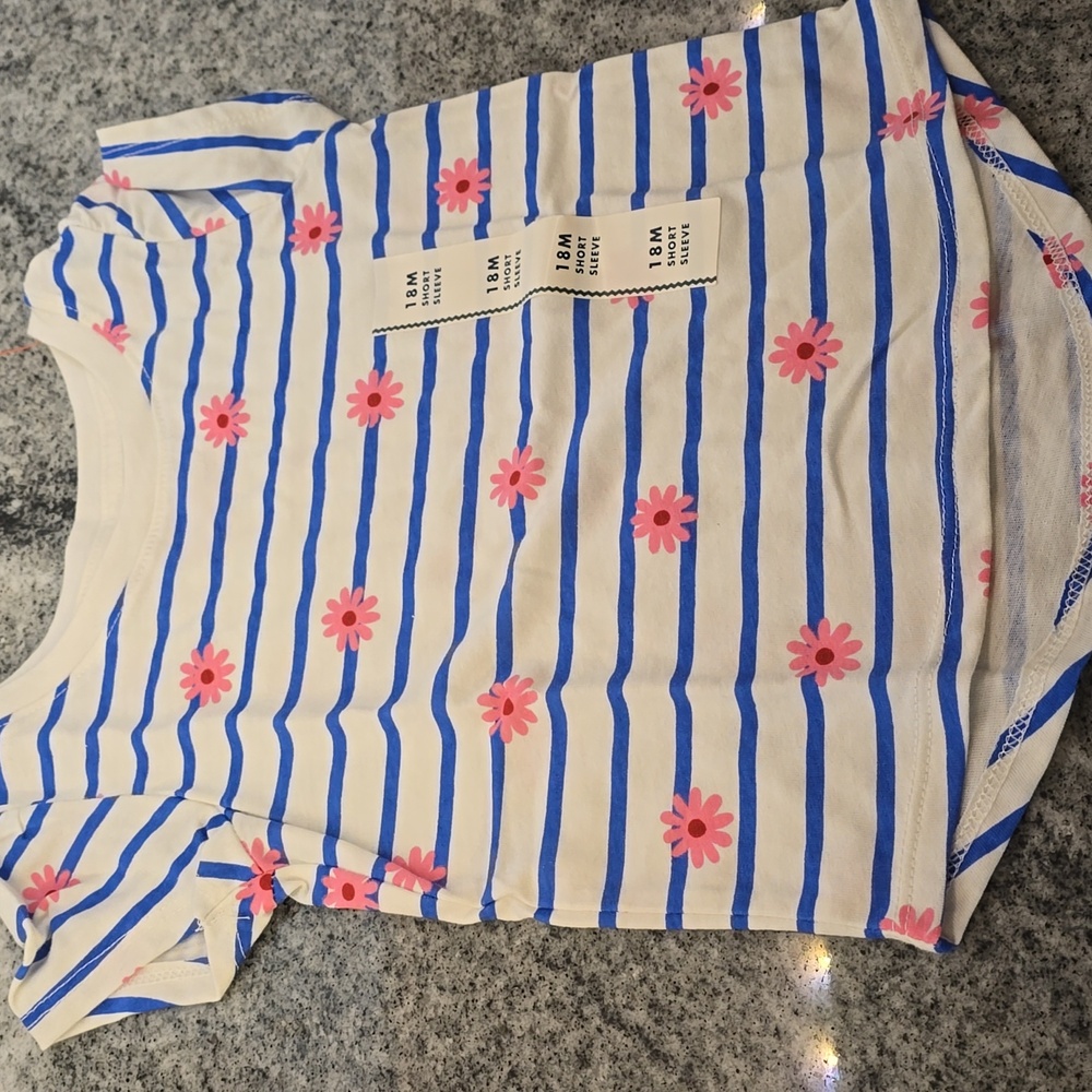 Cat & Jack Toddler Girls Striped Floral T Shirt - Picture 2 of 4